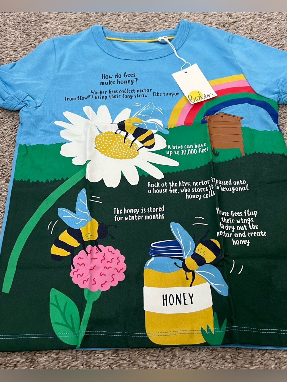Mini Boden Kids Cotton Bee Graphic T-Shirt Size 7 New